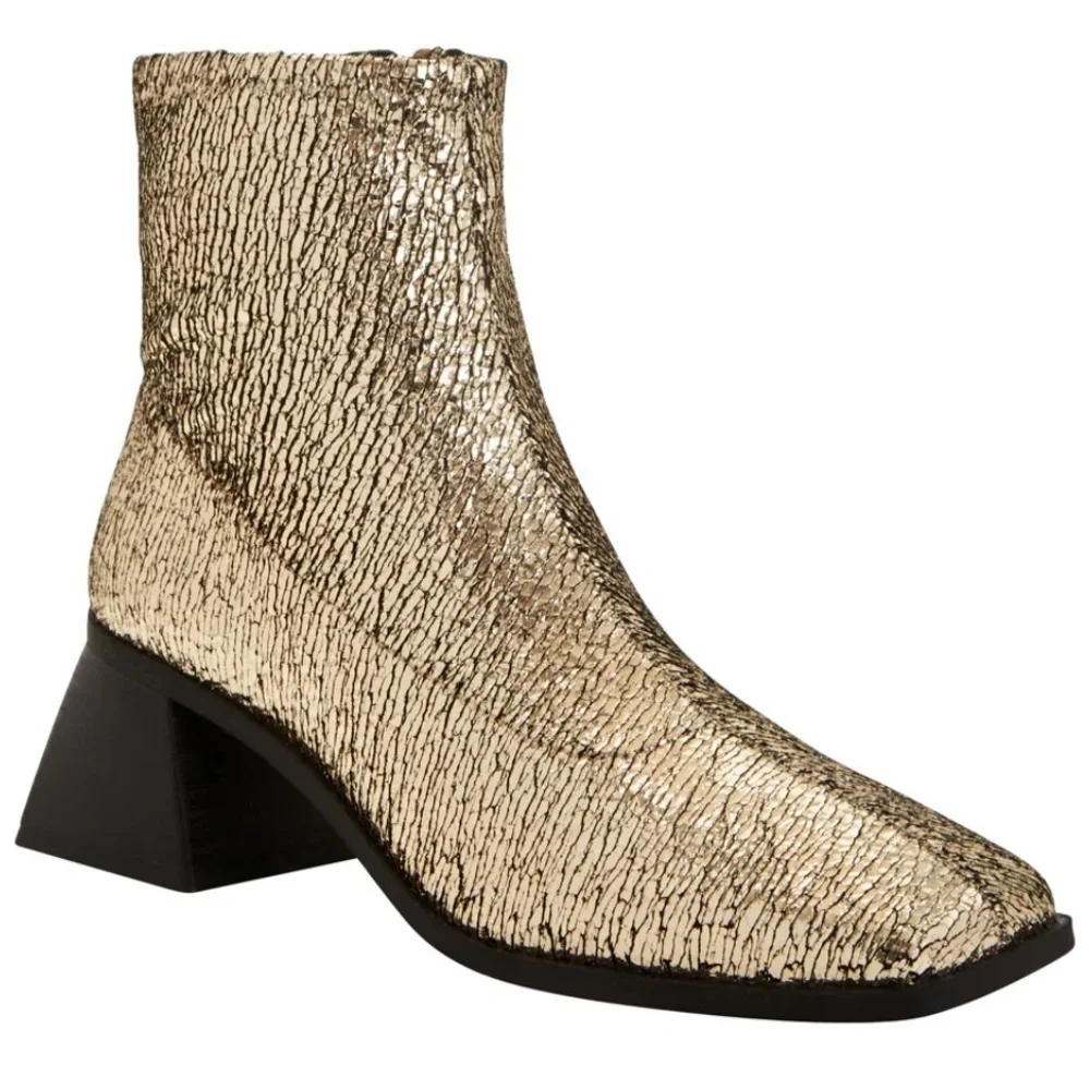 NEW  Katy Perry The Lole Lolette Stretch Ankle Boot Gold Metallic~8.5 Block Heel